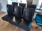 6 hoogwaardige lederen eettafelstoelen mer rvs poten, Huis en Inrichting, Ophalen