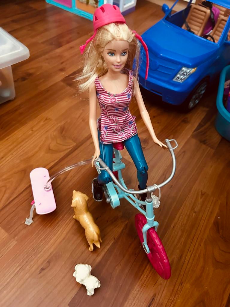 Barbie met fiets en accessoires, Ophalen of Verzenden, Gebruikt, Meisje