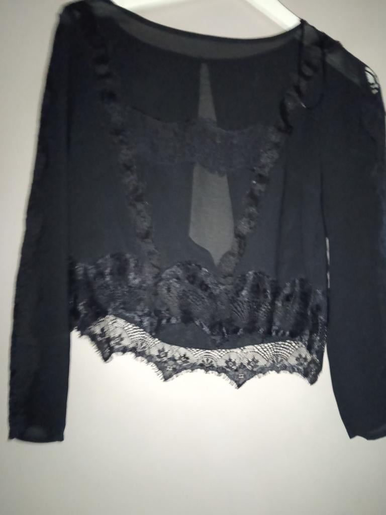 Doorzichtig zwart shirtje met kant - Maat S, Zwart, G star, Ophalen of Verzenden, Maat 36 (S)