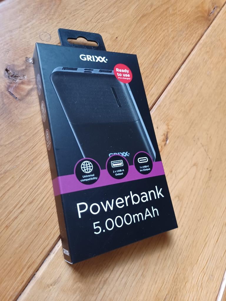 Grixx Powerbank 5000 mAh met Micro-USB,USB-A & USB-C -nieuw, Ophalen of Verzenden, Nieuw, Grixx