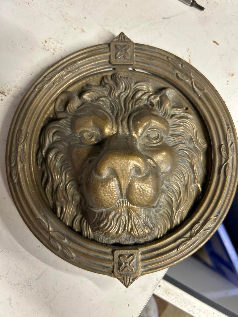 Antieke Messing Leeuwenkop Deurklopper - 20cm Diameter, Ophalen of Verzenden