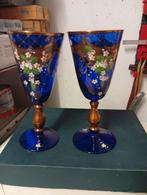 Prachtige kobaltblauwe glazen met bloemmotief (set van 2), Ophalen of Verzenden