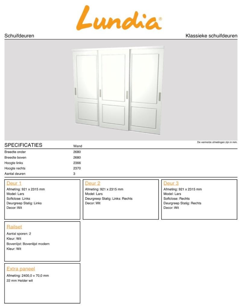 Lundia schuifdeuren in prima staat, Doe-het-zelf en Verbouw, Deuren en Horren, Ophalen, 80 tot 100 cm, 215 cm of meer, Binnendeur