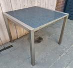 RVS tuintafel met zwaar granieten blad, 90x90cm, Ophalen, Zo goed als nieuw, Rechthoekig, Rvs