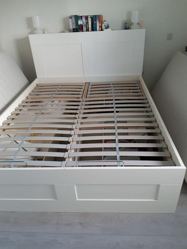 Ikea Brimnes bed met opberger en bedeinde 160x200, Huis en Inrichting, Slaapkamer | Bedden, Zo goed als nieuw, Tweepersoons, 160 cm