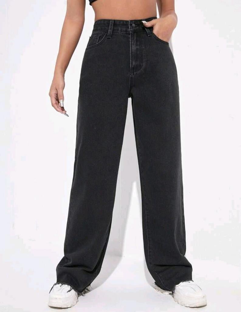 Black Jeans with back pokets white flames, Kleding | Dames, Broeken en Pantalons, Maat 38/40 (M), Zwart, Ophalen of Verzenden