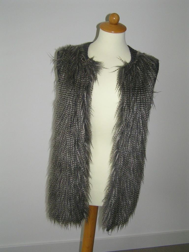 Grijze bodywarmer met veertjes maat XS., Kleding | Dames, Bodywarmers, H&M, Nieuw, Ophalen of Verzenden, Maat 34 (XS) of kleiner