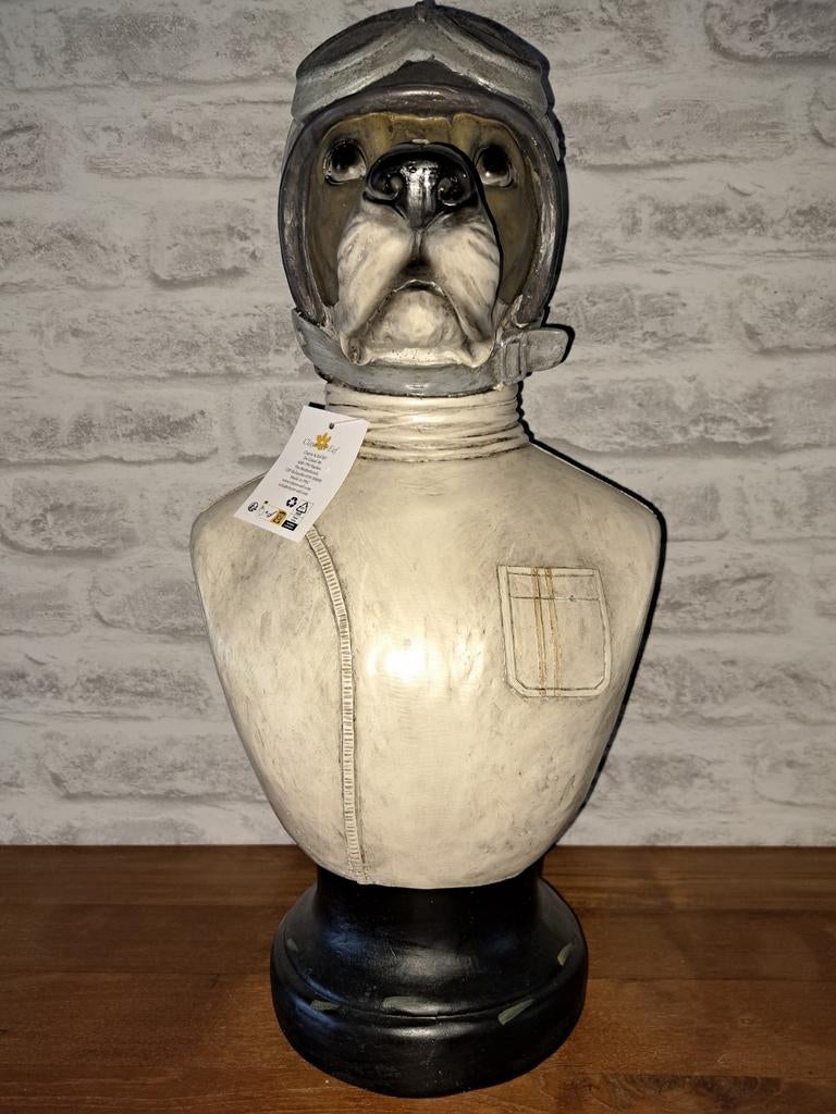 Uniek Borstbeeld Hond met Vliegershelm. Eye-catcher, Huis en Inrichting, Ophalen of Verzenden