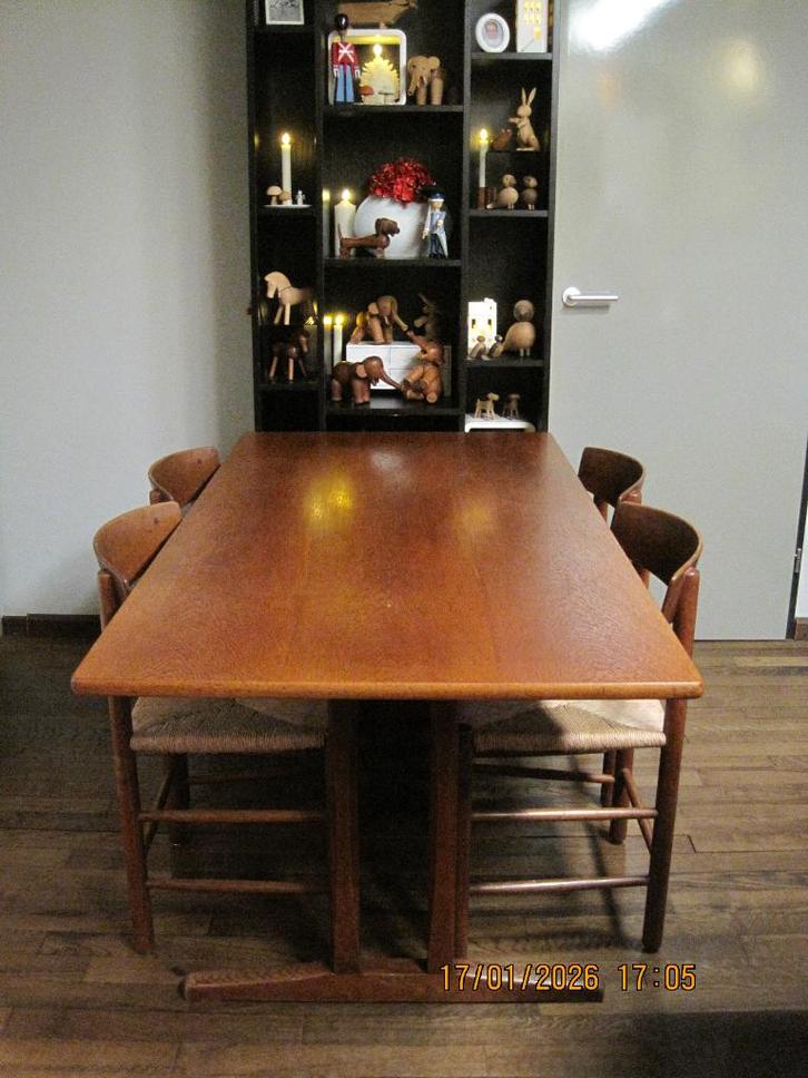 borge mogensen eethoek stoelen en tafel 159,5/81,5 (371), Huis en Inrichting, Stoelen, Gebruikt, Vier, Hout, Riet of Rotan, Bruin