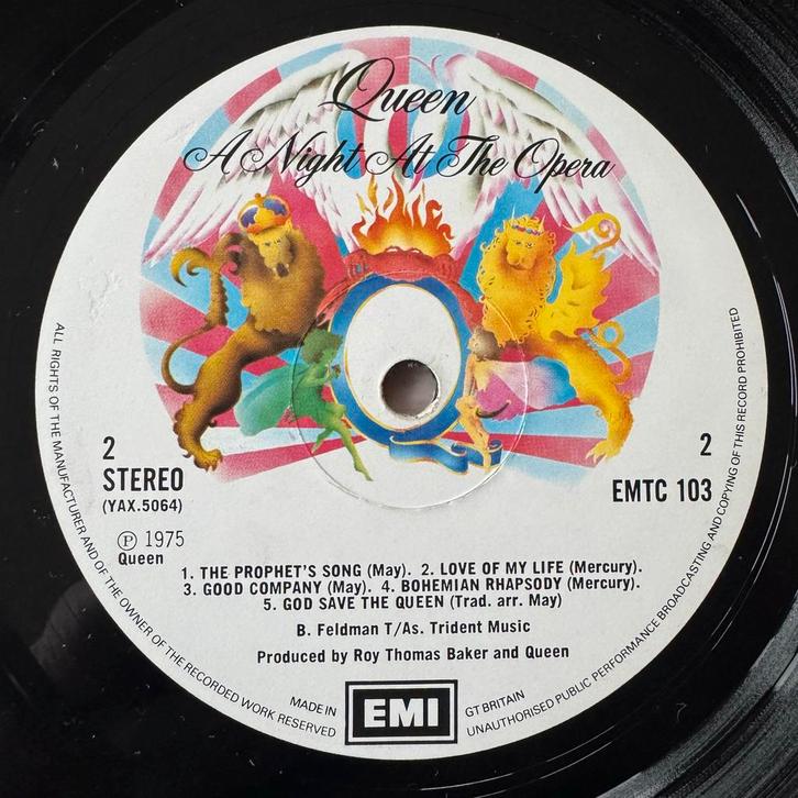 Queen A Night At The Opera LP Vinyl 1975 UK First Pressing, Cd's en Dvd's, Vinyl | Rock, Gebruikt, Progressive, 12 inch, Ophalen of Verzenden