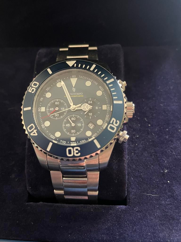 Tecnotempo Chronograaf Herenhorloge - Zo goed als nieuw, Overige merken, Staal, Staal, Polshorloge