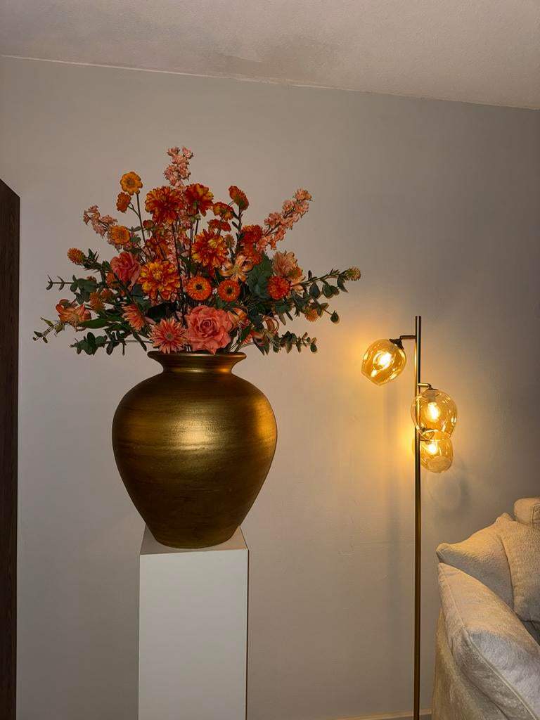 Boeket kunstbloemen incl vaas (GROOT), Huis en Inrichting, Woonaccessoires | Vazen, Ophalen, Overige materialen, Oranje, Zo goed als nieuw