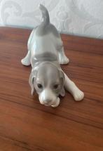 Vintage - porseleinen beeldje hond - wit grijs, Ophalen of Verzenden, Zo goed als nieuw, Dier
