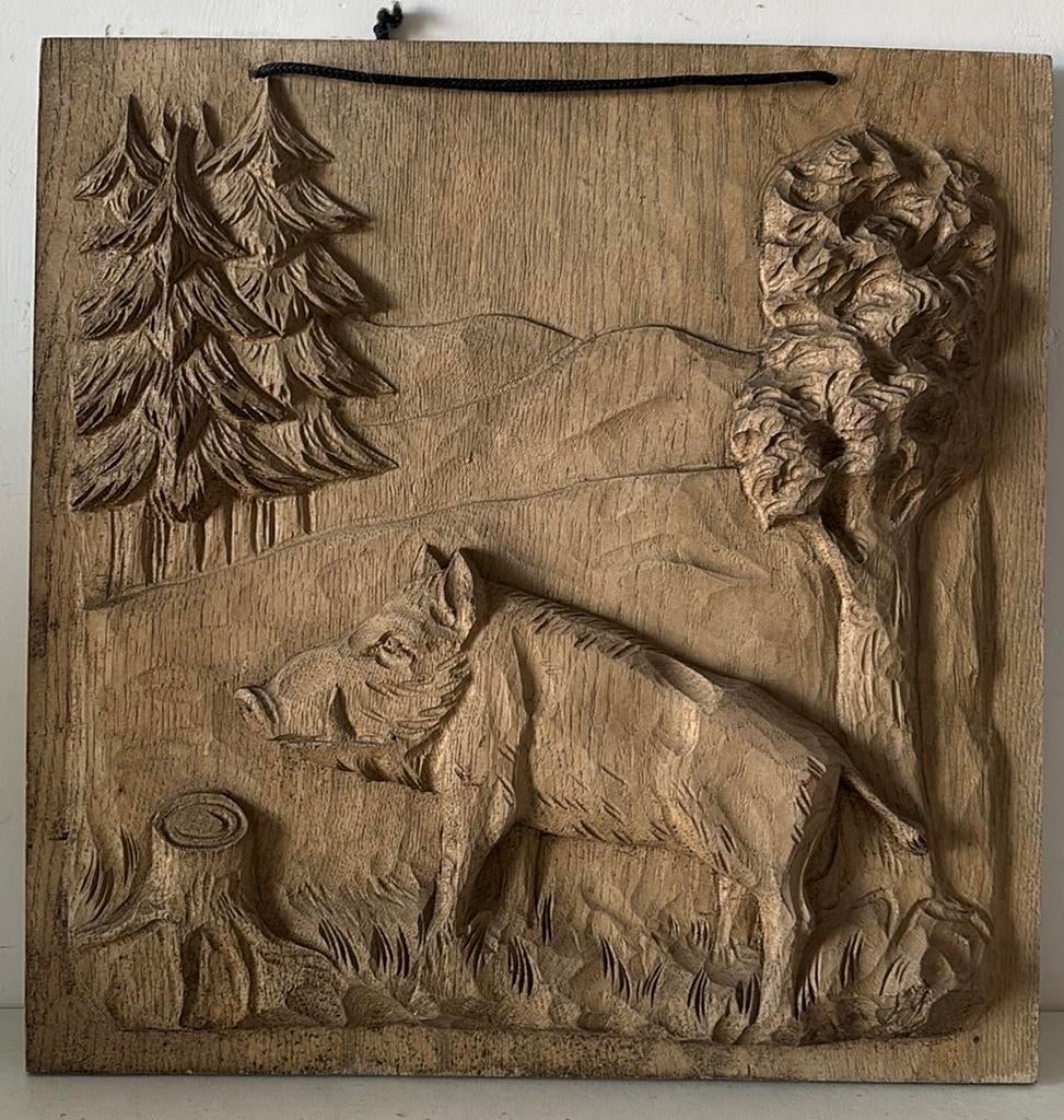 Jacht tafereel met zwijn, Ophalen of Verzenden