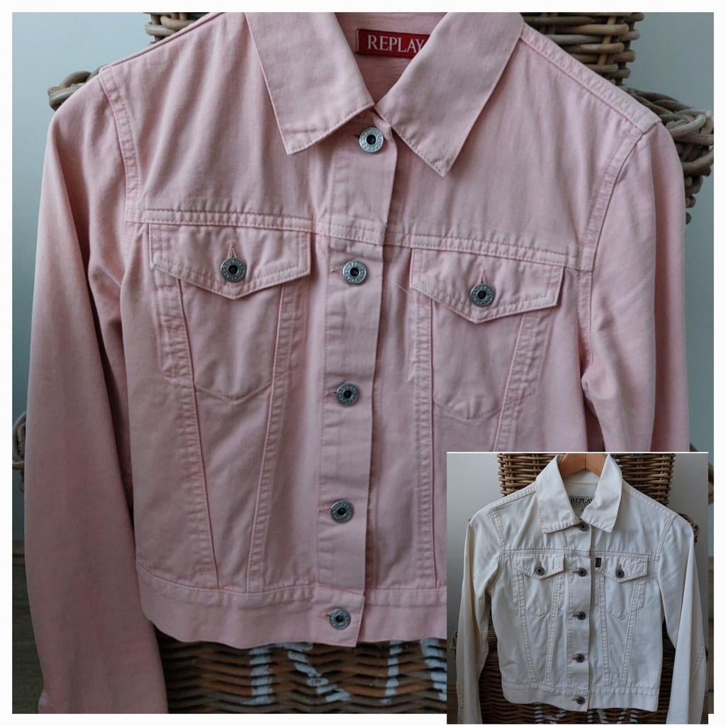 Vintage Replay spijkerjasjes: roze & roomwit, Ophalen, Replay, Roze, Maat 34 (XS) of kleiner