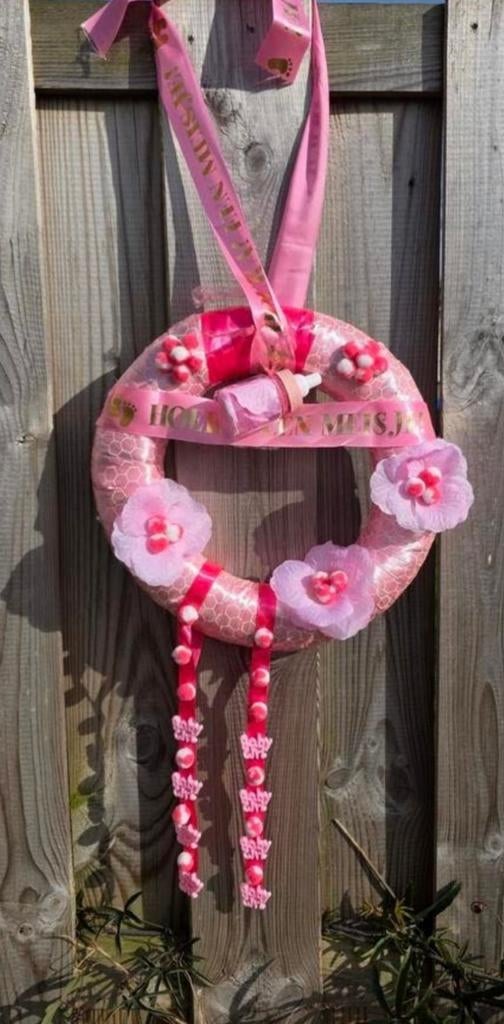 Geboortekrans 'Hoera een meisje!' - Roze decoratie, Ophalen of Verzenden, Nieuw