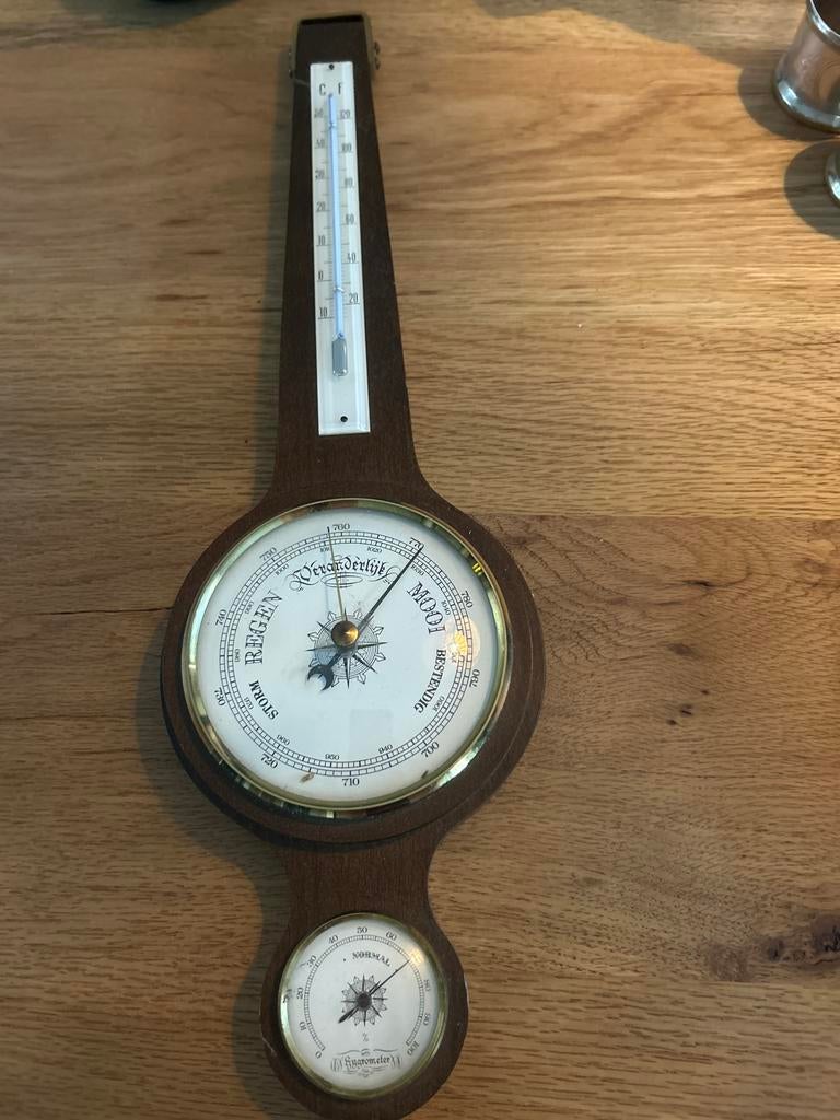 Vintage Barometer met Thermometer en Hygrometer, Ophalen of Verzenden, Zo goed als nieuw, Barometer