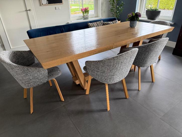 Moderne eiken eetkamertafel  240 x 100cm (Eijerkamp), Huis en Inrichting, Tafels | Eettafels, Gebruikt, 100 tot 150 cm, 200 cm of meer