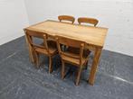 Massief teak houten eethoek tafel + 4 stoelen, Ophalen, Gebruikt, 4 tot 6 stoelen, /