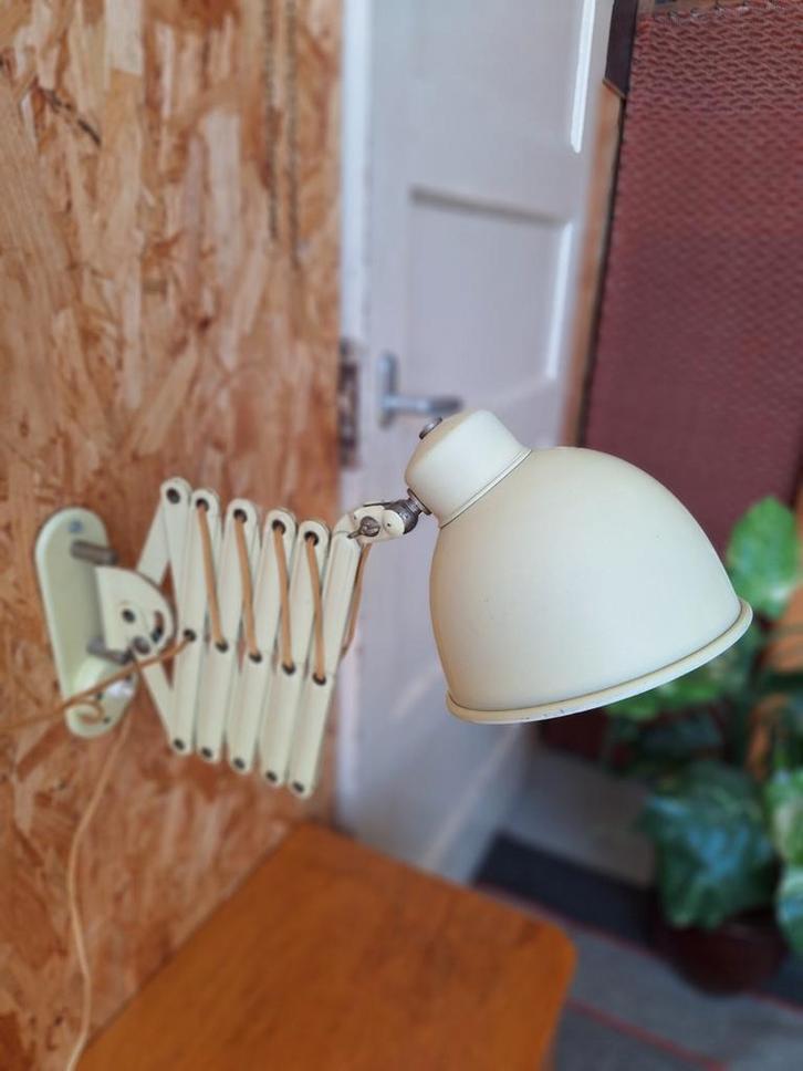 Vintage industriële schaarlamp, bureau lamp, verlichting, Huis en Inrichting, Lampen | Wandlampen, Gebruikt, Metaal, Ophalen of Verzenden