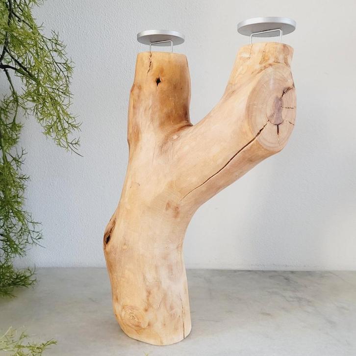 Nieuwe & Handgemaakte, Boomstam Kandelaar, Huis en Inrichting, Woonaccessoires | Kandelaars en Kaarsen, Nieuw, 25 tot 50 cm, Overige materialen