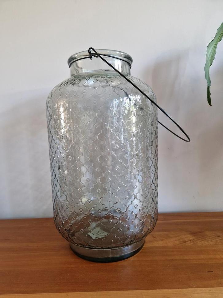 Sfeervolle glazen lantaarn / kaarsenhouder, Antiek en Kunst, Antiek | Woonaccessoires, Ophalen