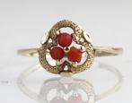 Vintage gouden ring met bloedkoraal, Sieraden, Tassen en Uiterlijk, Antieke sieraden, Ophalen of Verzenden, Goud, Ring