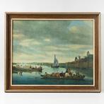 Vintage rivierlandschap  reproductie Salomon van Ruysdael, Ophalen of Verzenden