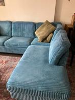 Hoekbank met chaise longue blauw turquoise ribstof 250-220, Ophalen, Hoekbank, Zo goed als nieuw, Hip
