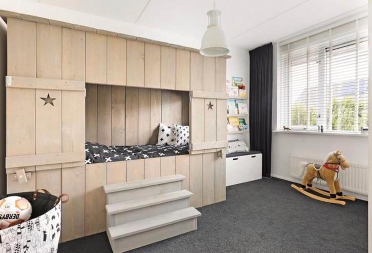 retro bedstee steigerhout, Kinderen en Baby's, Kinderkamer | Bedden, Zo goed als nieuw, 180 cm of meer, 85 tot 100 cm, Lattenbodem