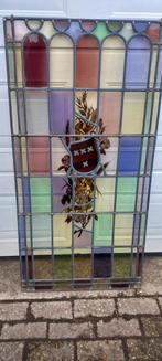 Antiek glas in lood raam met stadswapen  Amstelveen, Ophalen, Zo goed als nieuw, Minder dan 80 cm, Glas in lood