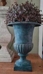 Gietijzeren louvre tuinvaas 32 cm met kunstplant, Ophalen, Gebruikt