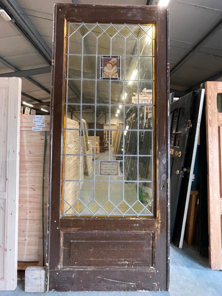 Losse glas in lood deur gebrandschilderd portret 291x121cm., Antiek en Kunst, Curiosa en Brocante, Ophalen