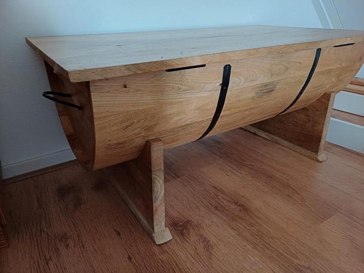 Salontafel van wijnvat, Huis en Inrichting, Tafels | Sidetables, Gebruikt, 50 tot 75 cm, 50 tot 100 cm, Rond, Overige houtsoorten