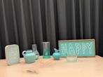 Leuke set woonaccessoires turquoise! Tekstbord lamp vaasjes, Huis en Inrichting, Ophalen of Verzenden, Gebruikt