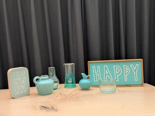 Leuke set woonaccessoires turquoise! Tekstbord lamp vaasjes, Huis en Inrichting, Overige Huis en Inrichting, Gebruikt, Ophalen of Verzenden