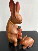 Willy wortel konijn met jong Aziatisch houtsnijwerk 8/16 cm, Gebruikt, Ophalen of Verzenden