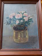 Roze bloemen in koperen pot, Antiek en Kunst, Kunst | Schilderijen | Klassiek, Ophalen of Verzenden