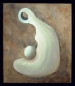 schilderij Moeder en kind 55x65cm, Minder dan 50 cm, Oorspronkelijke maker, Ophalen of Verzenden, Zo goed als nieuw