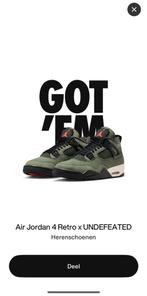 Jordan 4 undefeated, Nike, Nieuw, Ophalen of Verzenden, Sneakers of Gympen