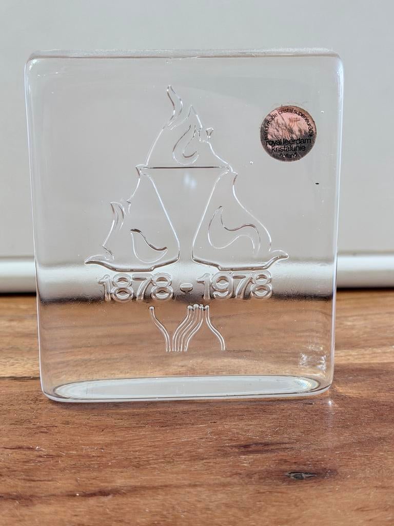Royal Leerdam Kristalunie 1878-1978 Glasobject presse-papier, Ophalen of Verzenden
