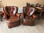 Vintage Chesterfield Look-a-Like Fauteuils (Set van 2), Ophalen, Gebruikt, Leer, 75 tot 100 cm