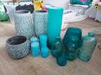 Verschillende vazen, potten en kaarzen. Blauw/ turquoise., Minder dan 50 cm, Blauw, Ophalen, Aardewerk of Porselein
