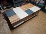 Salontafel op wielen, Huis en Inrichting, Tafels | Salontafels, Ophalen, Gebruikt, 100 tot 150 cm, Glas