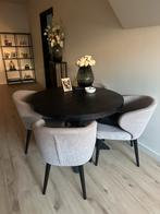 Te koop ronde zwarte eettafel met 4 stoelen, Huis en Inrichting, Tafels | Eettafels, Ophalen, Rond, Zo goed als nieuw, Vier personen