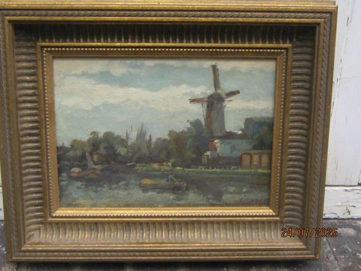 EVERT MOLL, (scheen) Mooi Riviergezicht, Schepen, Kaden, Antiek en Kunst, Kunst | Schilderijen | Klassiek, Ophalen of Verzenden