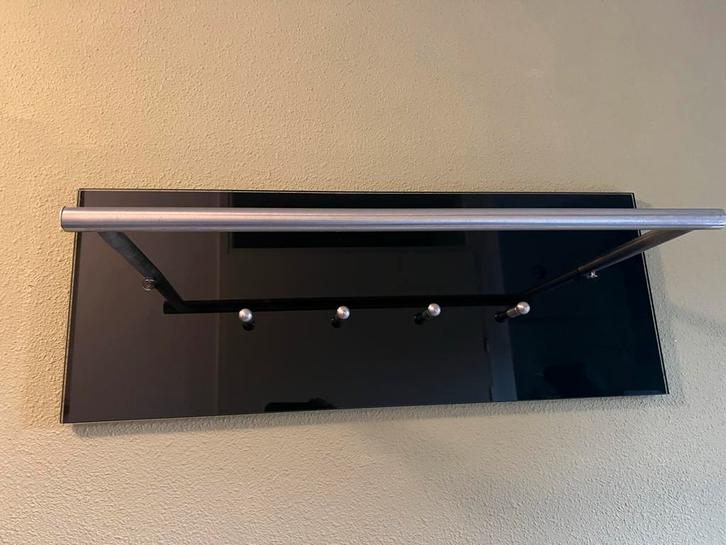Stijlvolle Wandkapstok met glas en RVS, Huis en Inrichting, Woonaccessoires | Kapstokken, Gebruikt, Wandkapstok, Minder dan 100 cm
