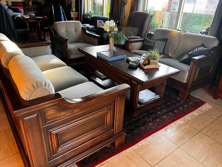 Complete zithoek Hout met salonTafel, Huis en Inrichting, Banken | Complete zithoeken, Gebruikt, Hout, Ophalen