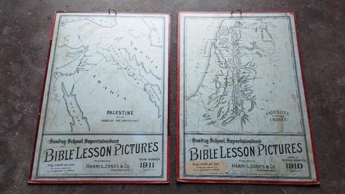 2 grote ophang borden 'Bible Lesson Pictures', Antiek en Kunst, Curiosa en Brocante, Ophalen of Verzenden