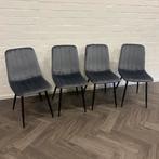 4 Fluwelen Eetkamerstoelen Blauw Grijs, Metaal, Blauw, Ophalen of Verzenden, Zo goed als nieuw
